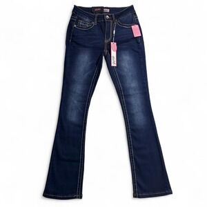 True Luck Womens Bootcut Jeans Mid Rise Navy Blue Stretch Denim Size 5/6 NWT